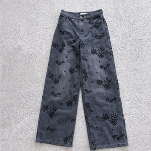 Embroidered Black Floral Jeans